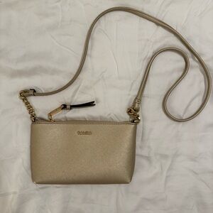 Calvin Klein Gold Saffiano Leather Crossbody Bag with Chain Strap